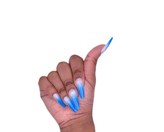Extra Long Ballerina Coffin Nails in Gradient Blue W/ FREE NAIL GLUE